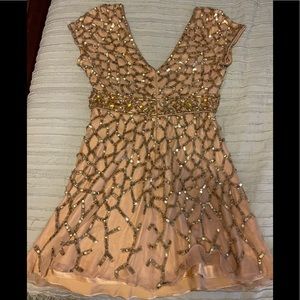 Jovani Gold & Nude Cocktail Dress